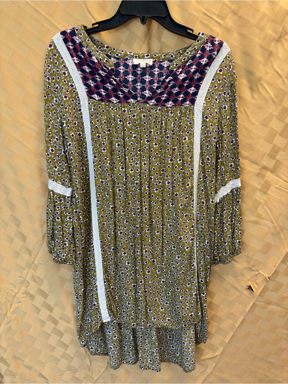 Umgee Olive, Navy & Pink Patterned Boho Top